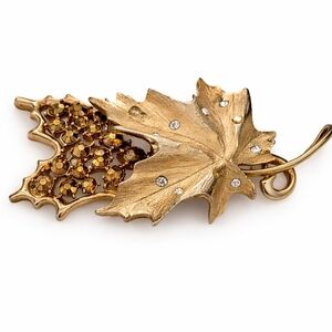 Vintage Sarah Coventry Gold Leaf Brooch Amber Grape Mid-Century Botanical Fall